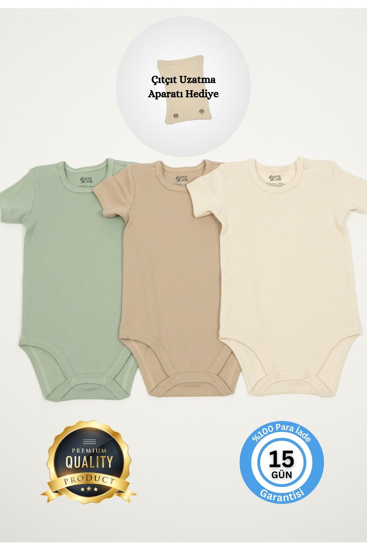 

Huggy Mommy Premium Ribbed Fabric 100% Organic Cotton Unisex Baby Bodysuit – Short Sleeve Onesie 3-Piece Set with Snap Extender 0-3 Months