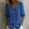 Women's Peter Pan Collar Puff Short Sleeve Button Down Solid Linen Blend Shirt Loose Casual Blouse For Summer Daily Office