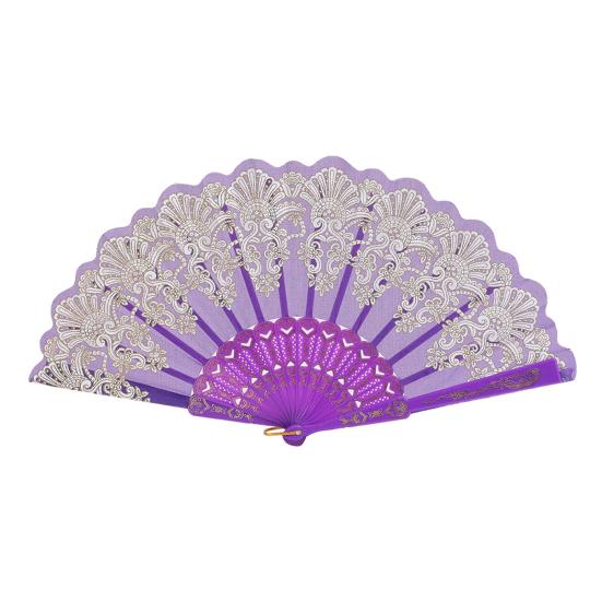 

Vintage Folding Fan Carved Plastic Ribs Hand Held Fan Portable Summer Cooling Fan Wedding Dance Party Performance Props фиолетовый
