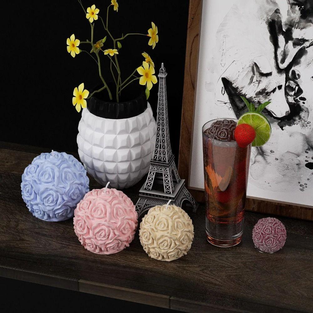 3D Candle Mold Silicone Rose Mold Gypsum Flower Ball Mold  Candle Making
