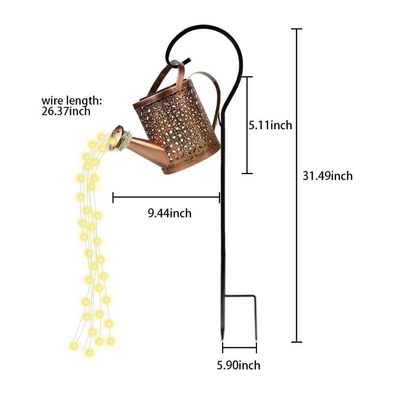 Solar Watering Can Light Outdoor Garden Art LED String Light Hanging Kettle Lantern Pathway Patio Decorative Lamp Stake Light