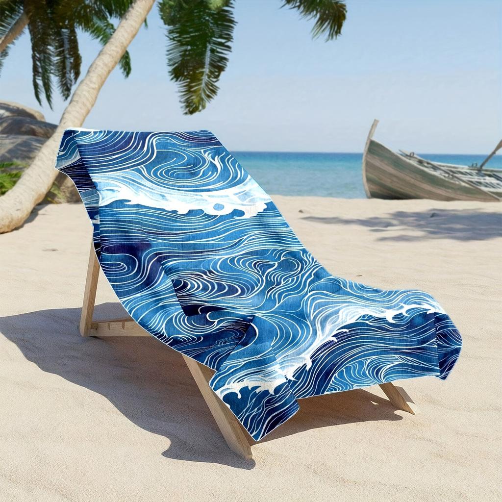 Japanese Style Ocean Wave Beach Towel Flat Print Blue Sea Microfiber Bath Towels for Surfing Travel Pool Party Outdoor