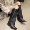 Fashion 2025 New High Quality Metal Decor Wedge Heel Knee High Boots Women Autumn Winter Fashion Pants Boots Woman Leather Long Boots