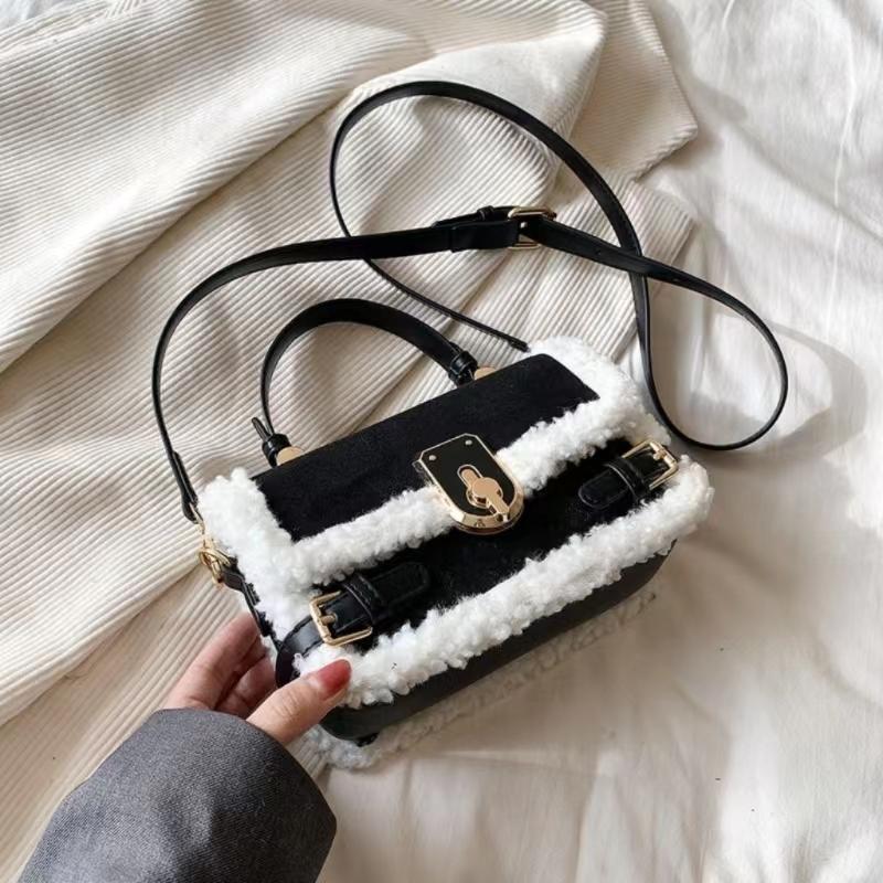 

Women s Fashion Lamb Wool Retro Shoulder Bags Autumn Winter New Handbag Cute Patchwork Purse Messenger Bag Casual Crossbody Bags 22cm чёрный