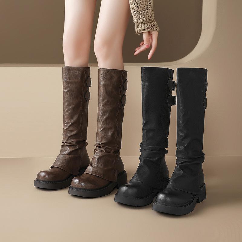 Augustine Brown Boots Women's 2025 New Autumn But Knee Retro Maillard Stacking Pants Tube Boots Tide