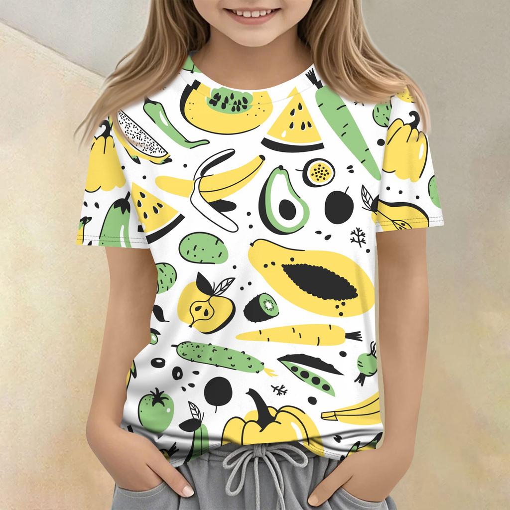 Children's Printed Round Neck Short Sleeved Casual T-shirt