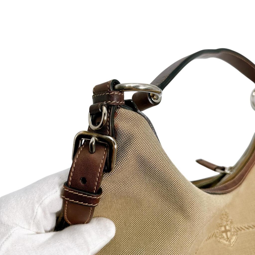 PRADA Logo jacquard Handbag canvas khaki Women BR3423 Used