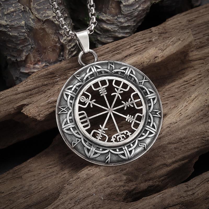 Shrimp Skin Fashion Vintage Vintage Runes Pirate Compass Pendant