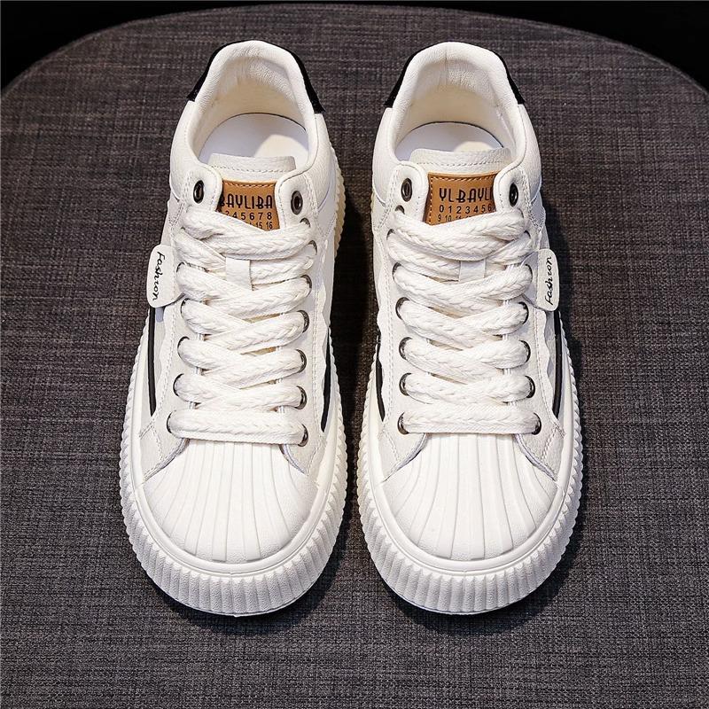 Leder Plateau Weiße Schuhe Damen Ins Style High-Top Schuhe Frühling Neu Vielseitige Board Schuhe Lässige Sportschuhe