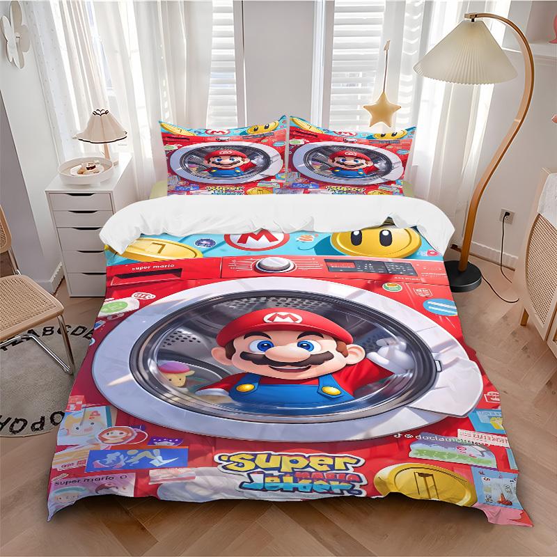 

3pc Mario Bedding Set Guest Room Bedroom Decor Christmas Halloween Decor Birthday and Holiday Gifts- All Seasons 3pcs Quilt 055 135x200cm