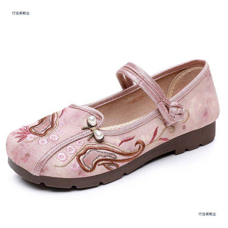 Retro Hanfu shoes Old North cloth shoes Women's shallow mouth breathable women's shoes Flat heel soft sole embroidered shoes