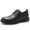 Men's Autumn 2021 Casual Leather Brogues - Black Thick Sole Business Shoes, Korean Style.