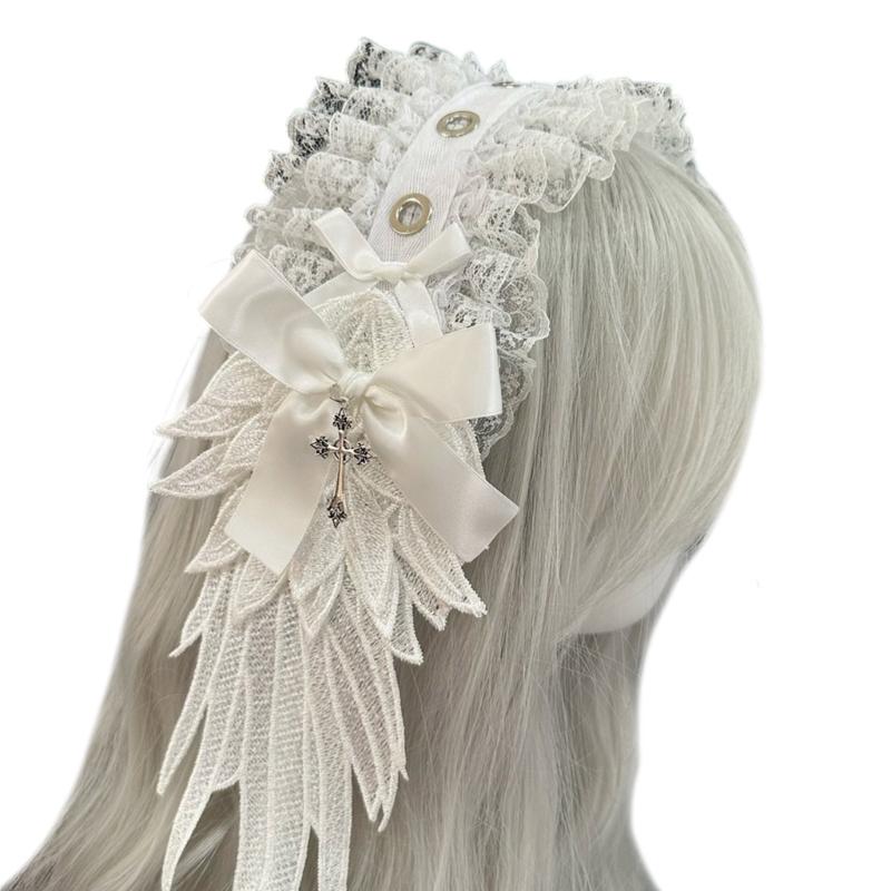 Gothic Lolita Engelsflügel Stirnband Verstellbares Haarband Stilvolles Kopfschmuck Schmuck für Cosplay- und Punkstyle-Enthusiasten