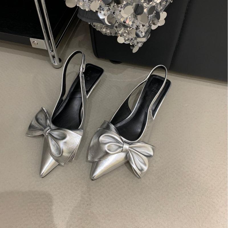 Butterfly-Knot Ladies Heels Sandals Elegant Women Pumps Pointed Toe Wedding Banquet Stiletto 2025 Summer Baotou Sandals Slippers