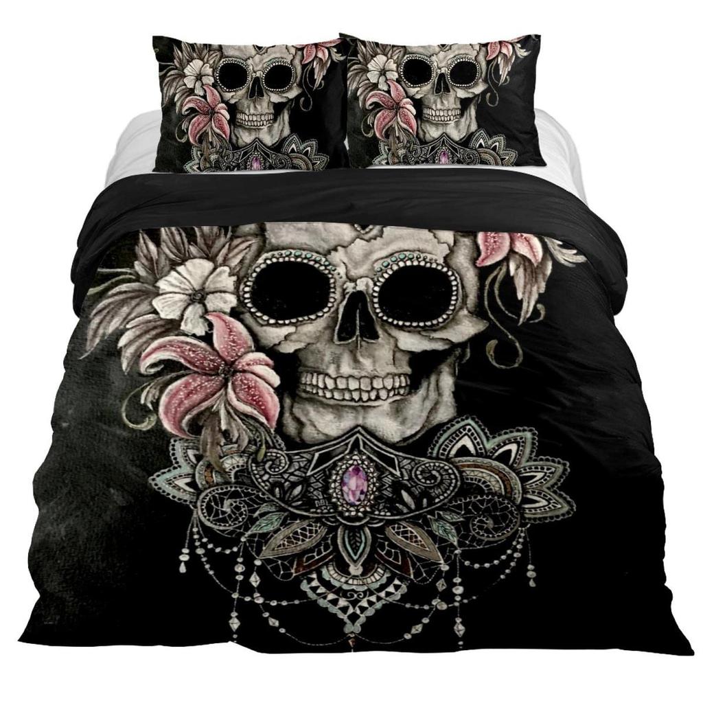 Lucifer Morningstar Set Copripiumino Satanico Set Biancheria da Letto Satanica Dimensioni Matrimoniali Queen Size, Copripiumino Trapuntato Gotico con Teschio