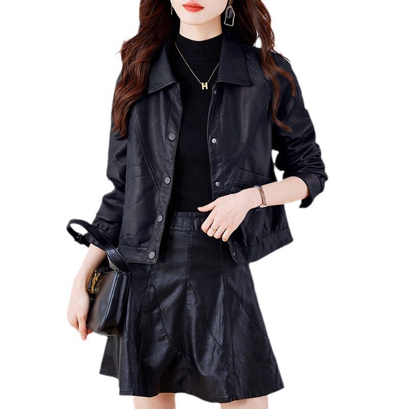 2025 Herbst/Winter Damen Trendige Kurze Schafslederjacke