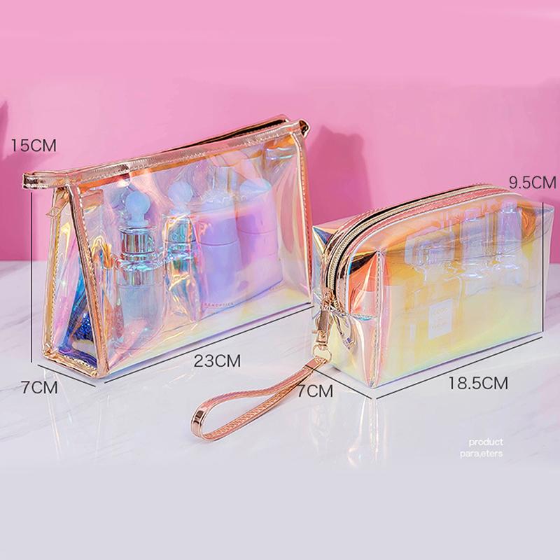 Borsa cosmetica olografica colorata da donna in TPU trasparente per trucco e bellezza