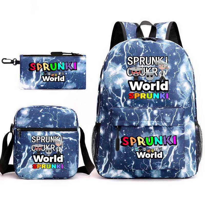 New rhythm box game merchandise primary school bag sprunki cartoon starry sky backpack 3-piece set D