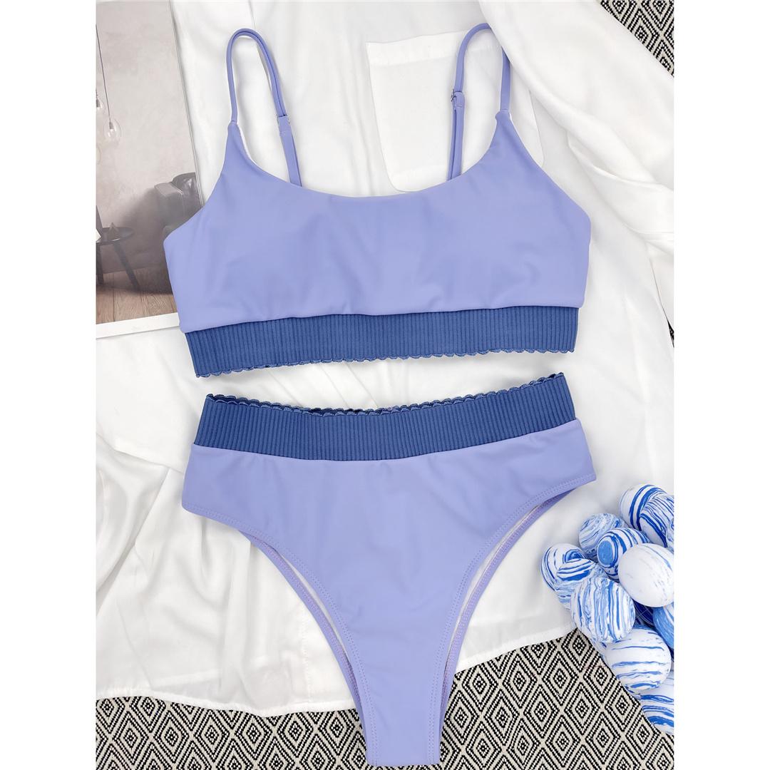 

Новый мягкий женский купальник с высокой талией, женский купальник из двух частей, комплект бикини, купальный костюм, купальный костюм для женщин L фиолетовый