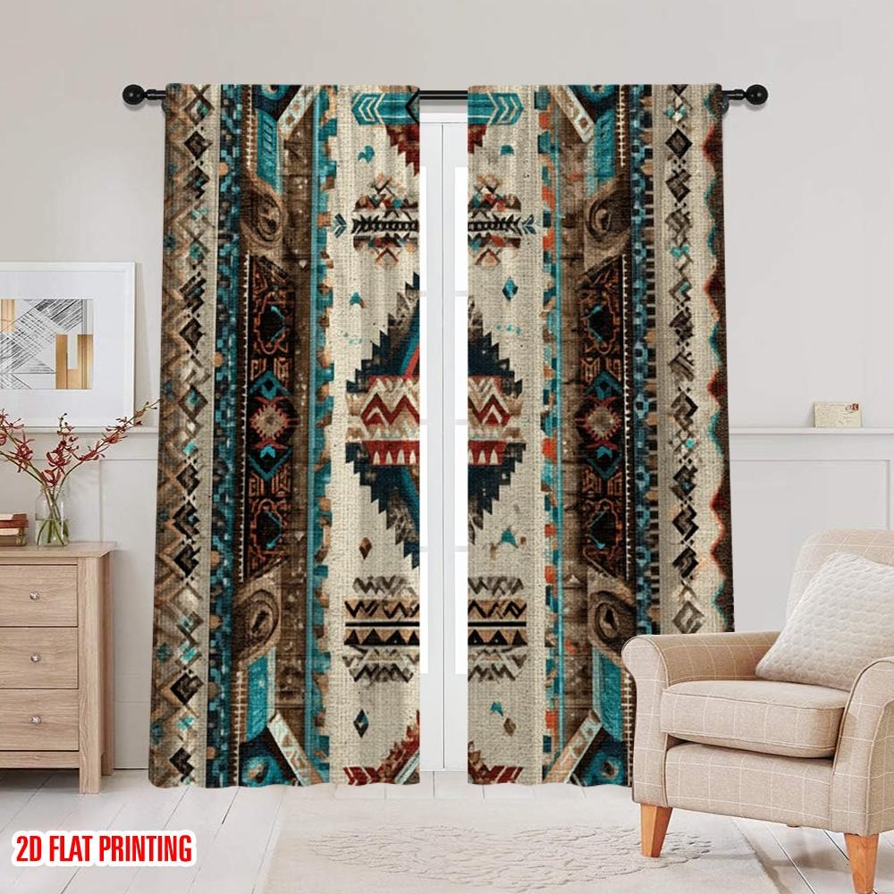 2D flat printing 2pcs Window Drapes Aztec Southwestern Native Fabric Without Electricity Festive Backdrops Use for Office