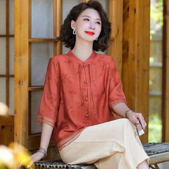 

Effortless Mid-Sleeve Summer Set: Stylish Chinese Style Top for Moms - Bestseller XL (Recommended 45-52.5 kg)