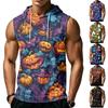 Men's Sleeveless Hoodie Athletic Casual Tank Top Wide Shoulder Drawstring Pocket Halloween Print Style Muscle Fit