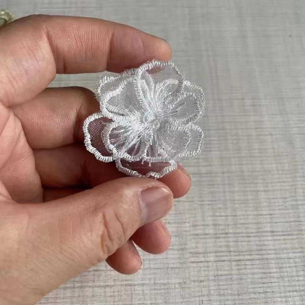 10PCS Embroidered Organza Fabric Floral Appliques  For Hairband Nail Decoration