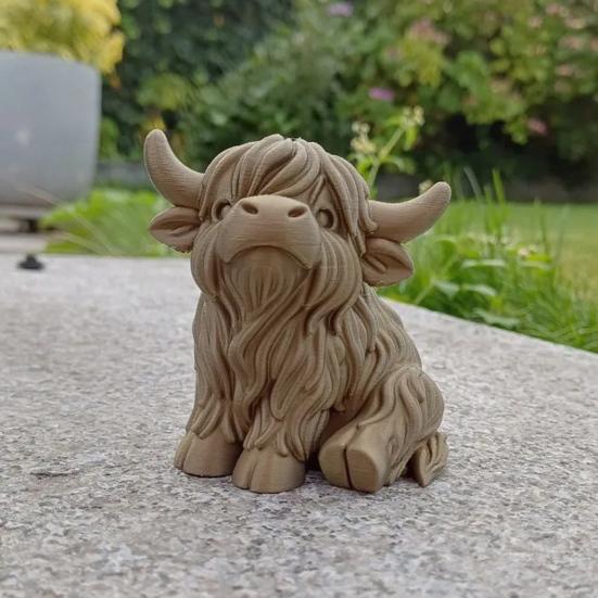 Highland Cow Home Bonsai Decor Mini Cow Figurine with Cowboy Hat 3D Printed Realistic Texture Halloween Ornament