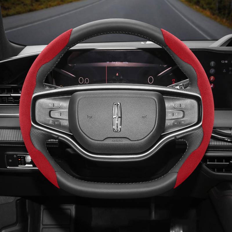 

Suitable for Lincoln Anti-Slip Buckle Segmented Suede Steering Wheel Cover Suitable for Mkc Mkz Mkx Continental Navigator Mkt Mark Viii Town Car Aviat