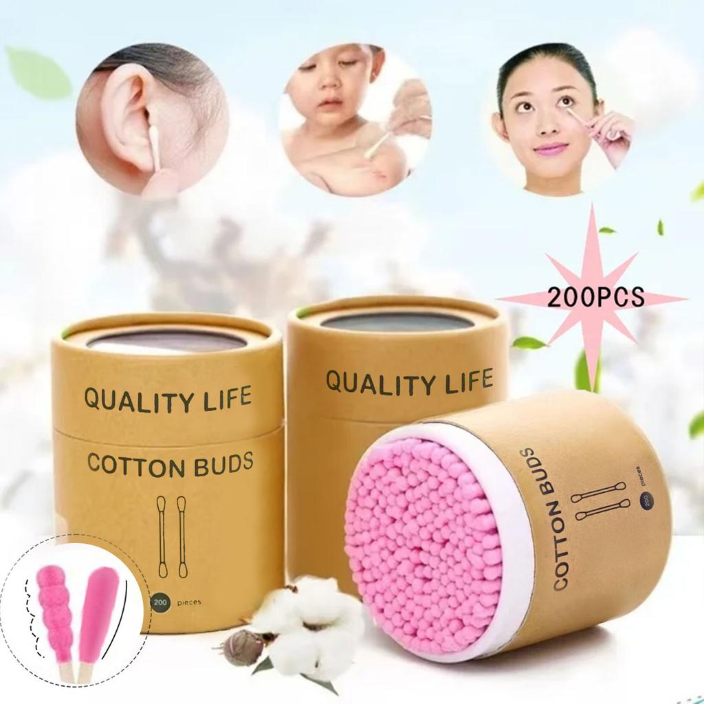 200PCS double head cotton swabs Large capacity bamboo cotton swabs double head spiral disposable baby cleaning and care tools