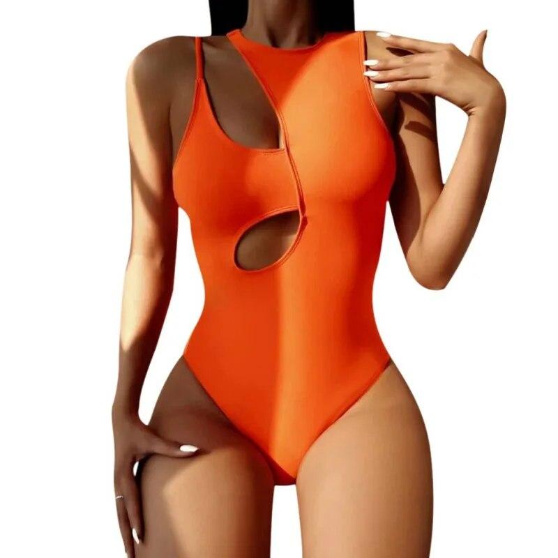 

Полый однотонный купальник с покрытием L