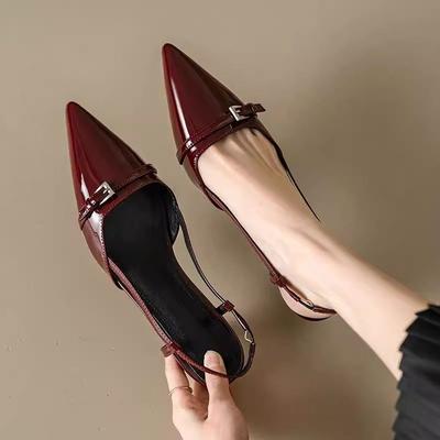Baotou Shallow Mouth French Pointed Low Heels Sandals Wear High Heels Small Fragrant Single Shoes Women 2025 Autumn and Winter New