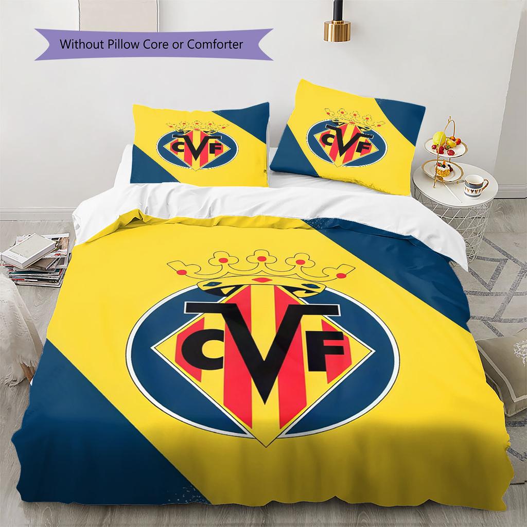 Juego de Colcha y Funda de Almohada con Logo del Villarreal CF Decoración del Hogar Regalo de Cumpleaños (1 * funda nórdica + 2 * fundas de almohada, sin núcleo)