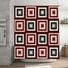 Modern Bath Shower Curtain Decorative Printed Plaid Striped Waterproof Polyester Bathrooms Decor Set with Hooks Red Black (180 X