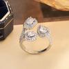 925 Silver Plated Geometric Open Adjustable Ring Zirconia Full Pavé Sparkling Gift for Women Birthday Party Jewelry