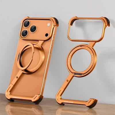 Luxury For Magsafe Magnetic Z-Shape Phone Case For iPhone 17 Air 16 15 Pro Max Metal Aluminum Frameless 360° Holder Shockproof Cover