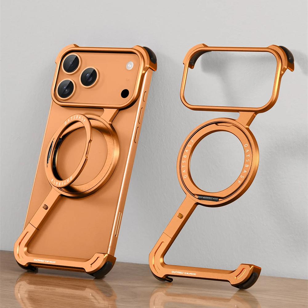 Luxury Z-Shape Metal Frame For Magsafe Phone Case For iPhone 17 Air 16 15 Pro Max Aluminum Frameless 360°Magnetic Holder Shockproof Cover