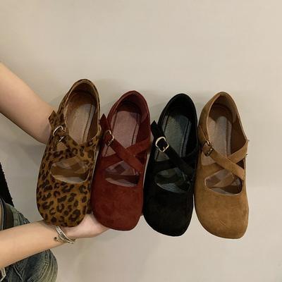 Pantofi unici retro cu toc interior, cu cataramă încrucișată, cu gură joasă, cu imprimeu leopard, la modă și versatili, Mary Jane pentru femei, nou toamnă 2024