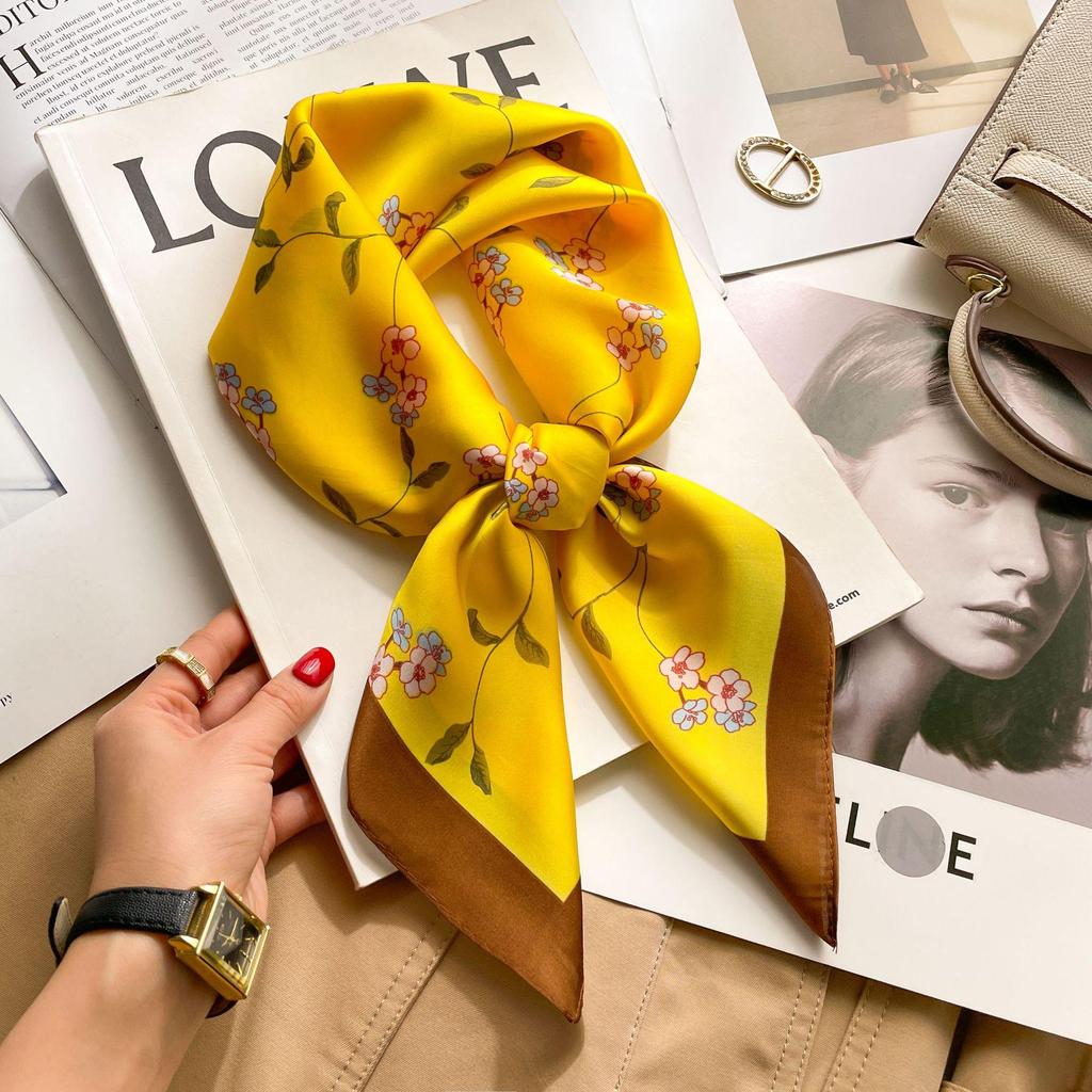 70cm Autumn Retro 3D Print Silk Scarf - Women's New Professional Square Imitation Ribbon