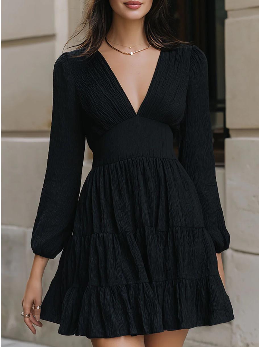 

Elegant V-Neck Plain Color Versatile Women s Dress for Street Style XL чёрный