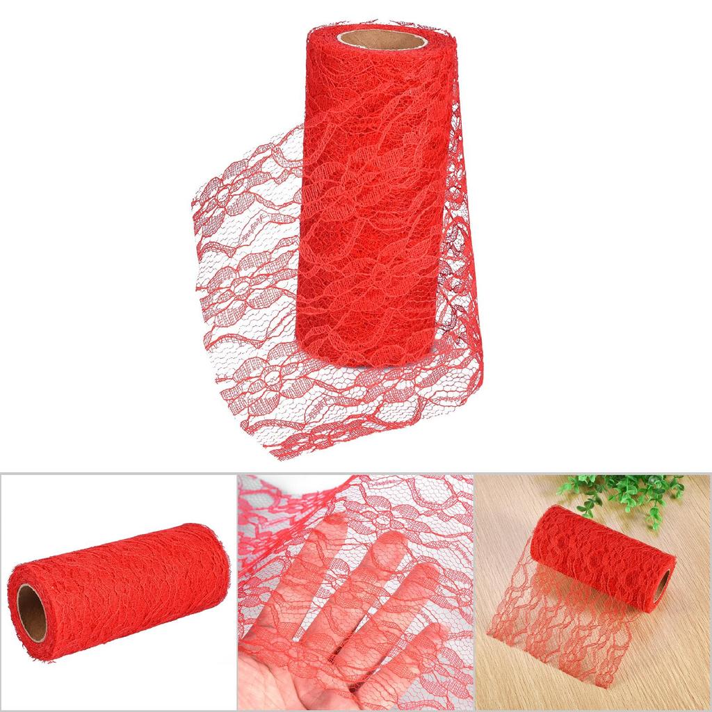 10 Yard   Wedding Party Decoration Table Runner Chair Sash Floral Lace Tulle Roll (Red)