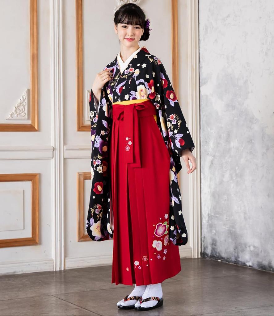 Graduation Ceremony Hakama Camellia Elementary School Japanese Graduation Undergarment with Half Collar Hakama Obi with Obi Pillow Waist Strap 5 Black