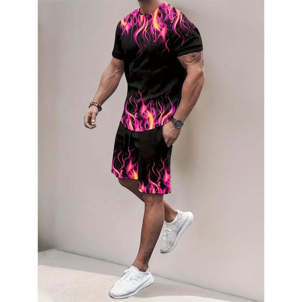 New Gradient Texture T-Shirt Men's Two-Piece Summer New Shorts Suit Fashion 3D Printing Street Casual Sportswear Men's Models