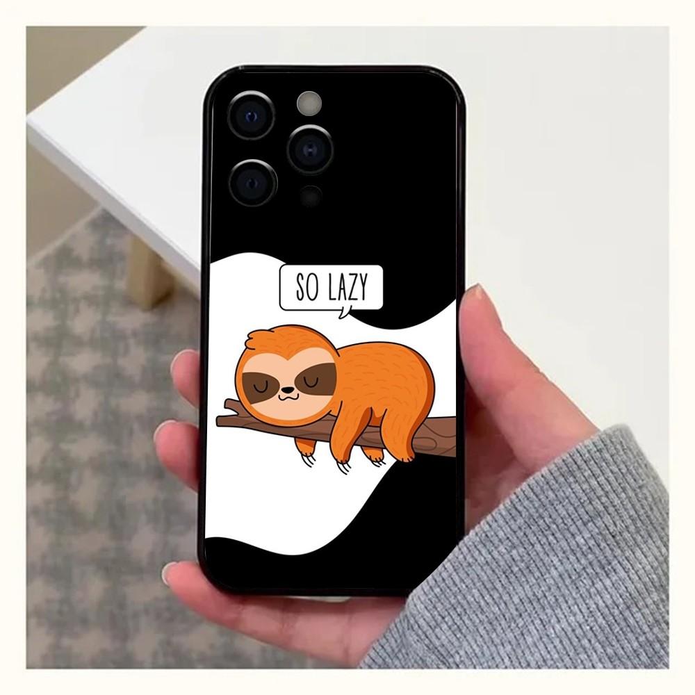 Animal Cute Cartoon Sloth Phone Case For Apple iPhone 15,14,13,12,11,Pro,X,XS,Max,XR,Plus,Mini Soft Black Cover
