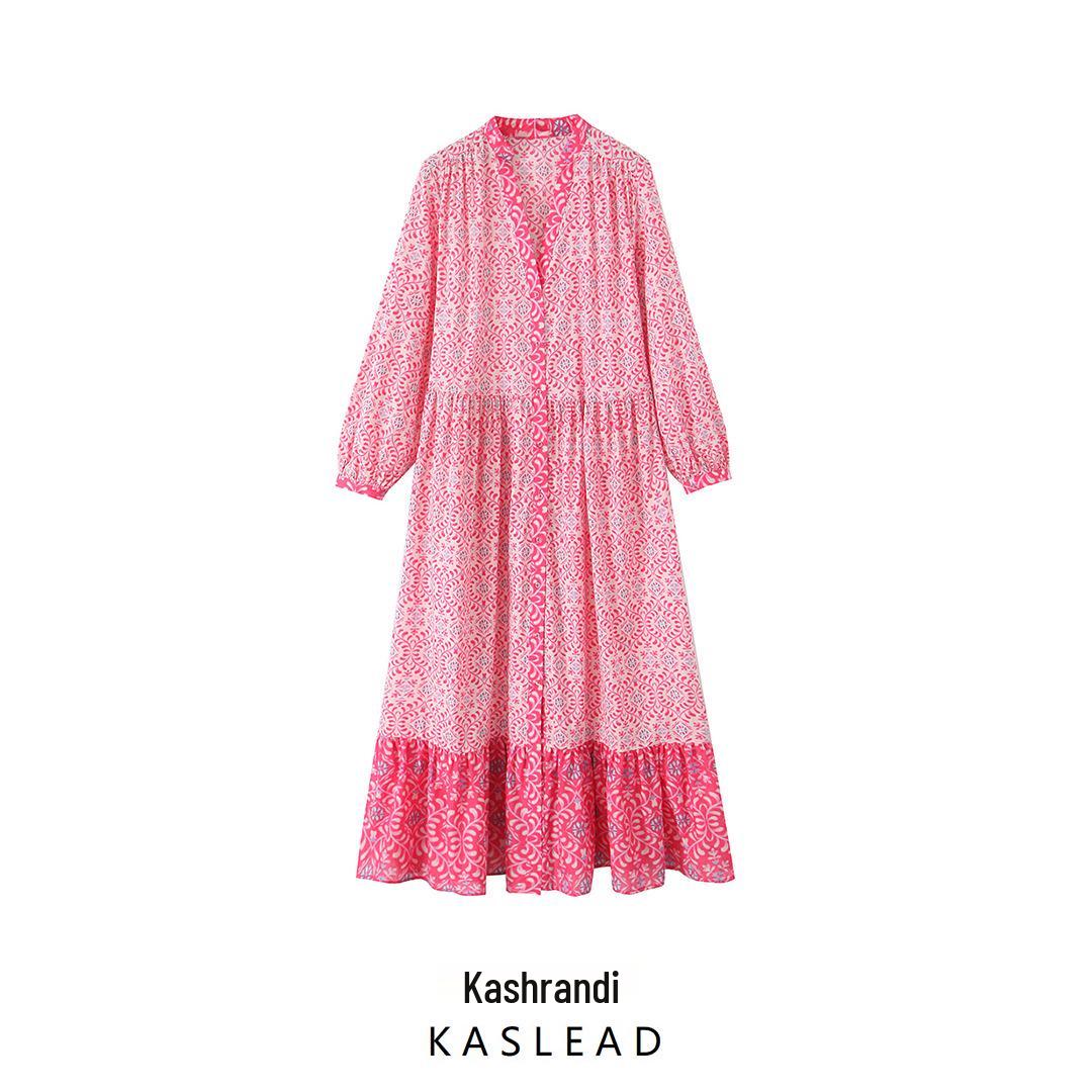 

Spring 2025 Women s European American Style Fashion Loose Print Midi Dress Large