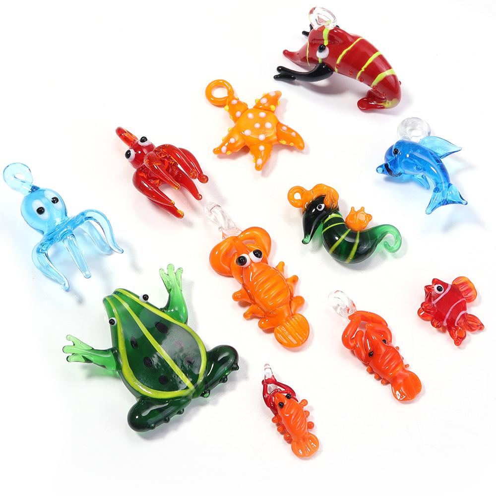 Kreskówkowe Kraby Krewetki Ryby Zwierzęta Koraliki Lampwork Rozgwiazda Krewetka Ryba Żaba Ośmiornica Szklane Zawieszki Lampwork Ozdoba Zwierzęta Morskie