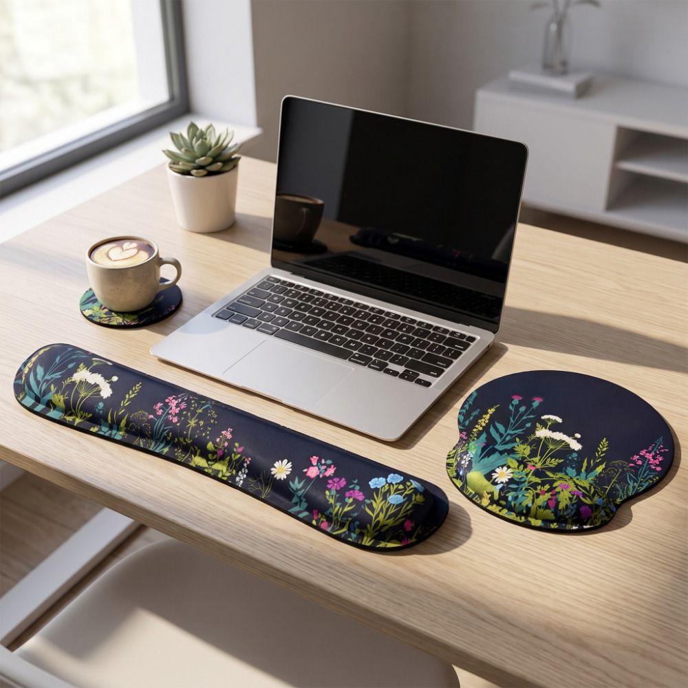 3Pcs/Set Comfortable Keyboard Wrist Rest Set Soft Non-Slip Base Mouse Wrist Support Pad Coaster with Wrist Rest