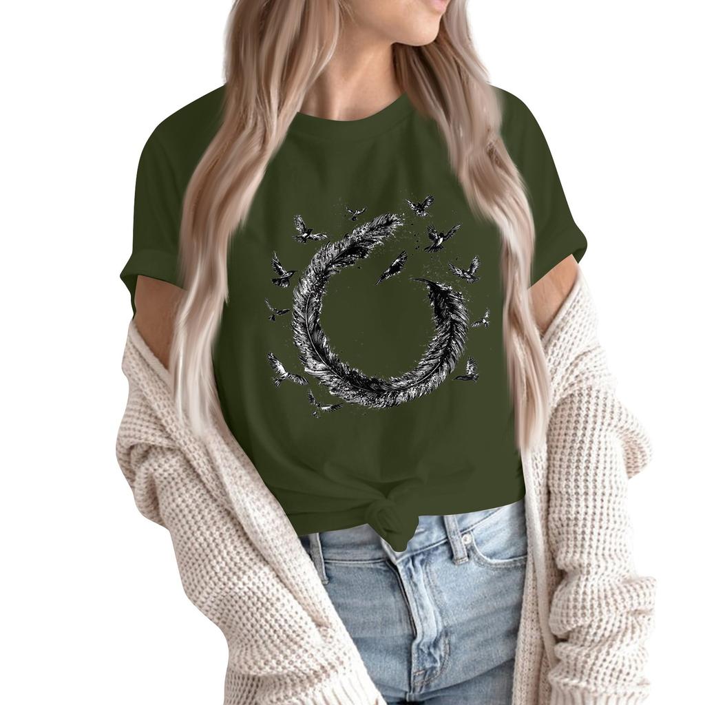 Women's Fashion Casual Printed Short Sleeve Round Neck Pullover Tops