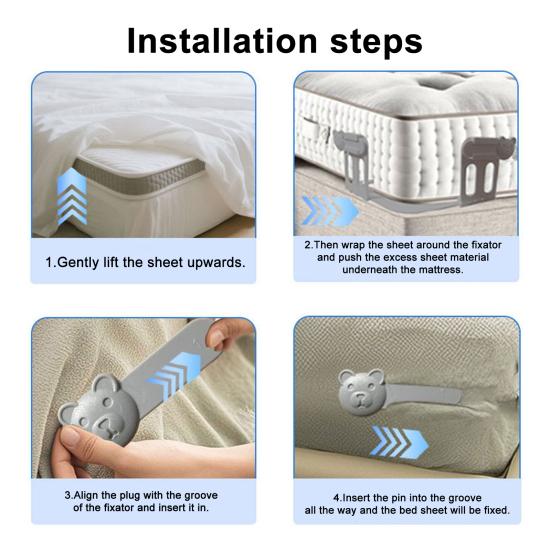 4Pcs Bear Bed Sheet Holder with Lock Strip Bedsheet Corner Fastener