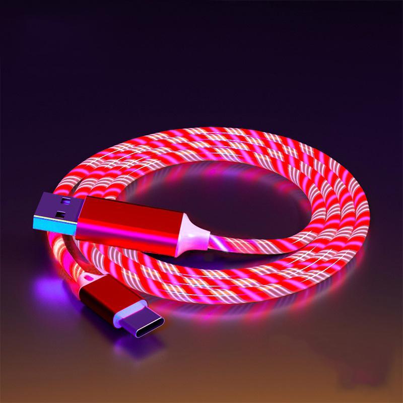 Светящийся светодиодный USB-кабель типа C для Samsung Xiaomi OPPO IPhone, быстрое зарядное устройство, кабель для передачи данных, светодиодный кабель с плавным светом